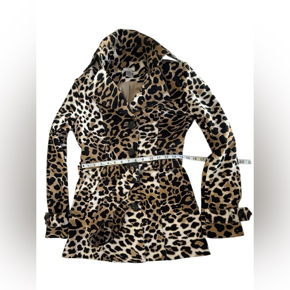 Cache Leopard Print Trench Coat Jacket Belted Animal Print Size S - Picture 9 of 13